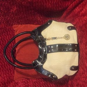 Ann Kline medium light cream and black shoulder bag